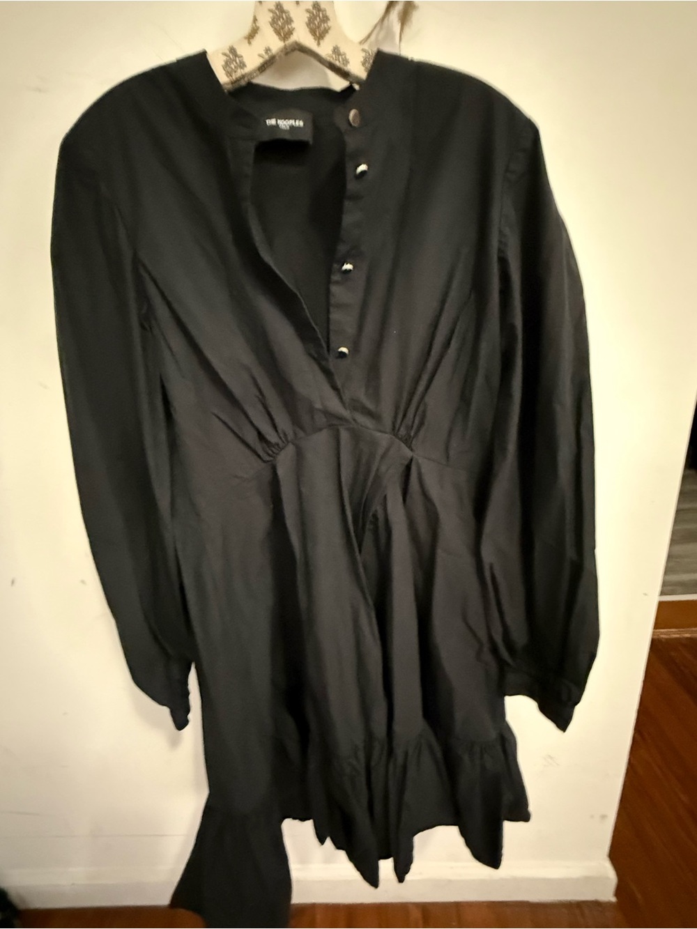 THE KOOPLES Paris Black 100%Cotton Ruffle ShirtDress Size 2/US 6 PuffSleeve Mini